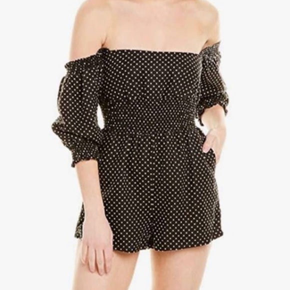 WeWoreWhat Polka Dot Smocked Linen Romper - Picture 2 of 5